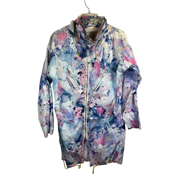 ASOS Jackets & Blazers - ASOS Watercolor Abstract Print Hooded Rain Jacket Lightweight Zip Pockets